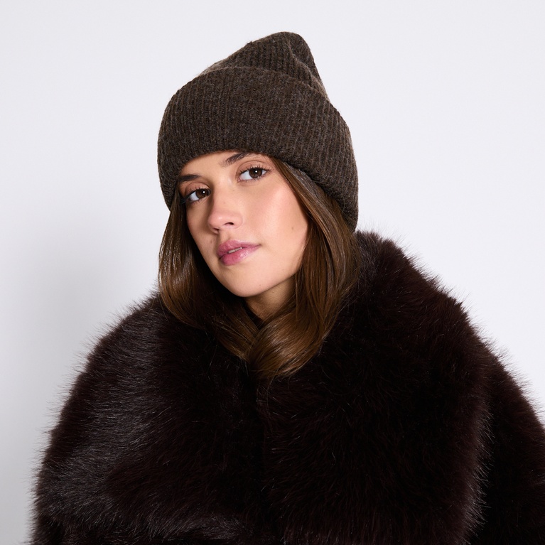 Rib-knit beanie "Bim" Brown melange